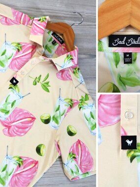 Bad Birdie Performance Golf Polo Shirt Men's Drinks All Over Print Size Medium